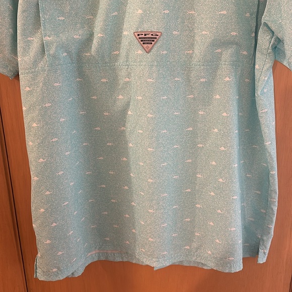 Columbia PFG Men's Fish Print Short Sleeve Button Down Shirt Teal Green Large - Picture 12 of 12